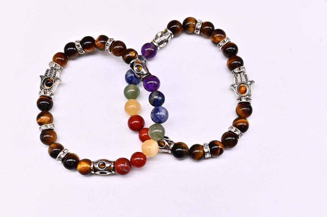 Combo Seven Chakra Tiger Eye Bracelet for confidence and balance
